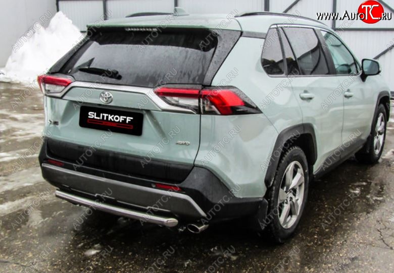 8 999 р. Защита заднего бампера Slitkoff (d57)  Toyota RAV4  XA50 (2018-2025) 5 дв. дорестайлинг (Нержавейка, Без окраски)  с доставкой в г. Йошкар-Ола