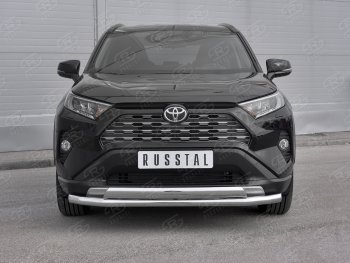 20 349 р. Защита переднего бампера (2 трубы Ø63 и 75х42 мм, нержавейка) Russtal Toyota RAV4 XA50 5 дв. дорестайлинг (2018-2024)  с доставкой в г. Йошкар-Ола. Увеличить фотографию 2