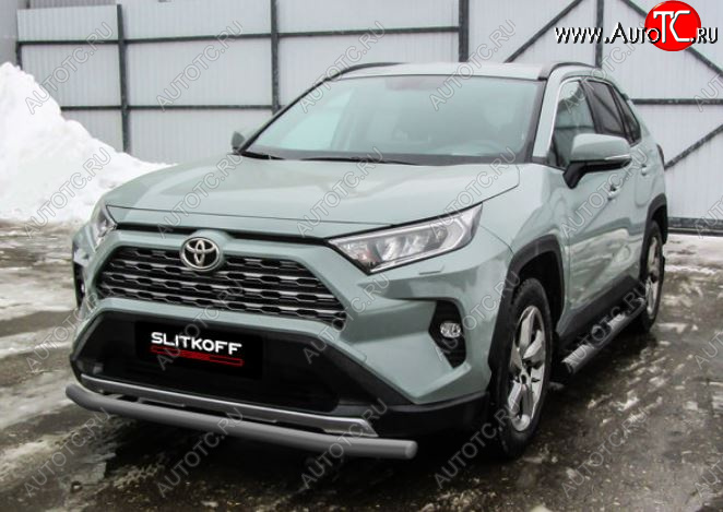 7 499 р. Защита переднего бампера Slitkoff (Ø57 мм)  Toyota RAV4  XA50 (2018-2025) 5 дв. дорестайлинг (Сталь с полимерным покрытием в цвет: серебристый)  с доставкой в г. Йошкар-Ола