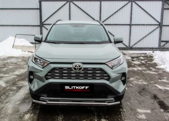 13 699 р. Защита переднего бампера Slitkoff (Ø57 и 42 мм)  Toyota RAV4  XA50 (2018-2025) 5 дв. дорестайлинг (Нержавейка)  с доставкой в г. Йошкар-Ола. Увеличить фотографию 2