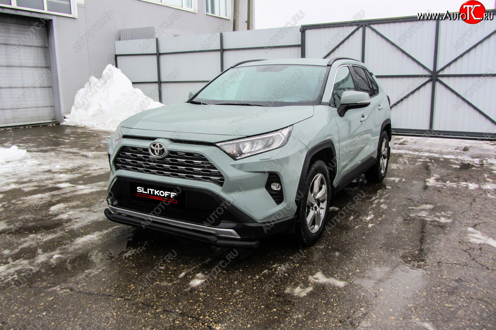 10 649 р. Защита переднего бампера Slitkoff (Ø57 и 42 мм) Toyota RAV4 XA50 5 дв. дорестайлинг (2018-2024) (Сталь с полимерным покрытием в цвет: черный)  с доставкой в г. Йошкар-Ола