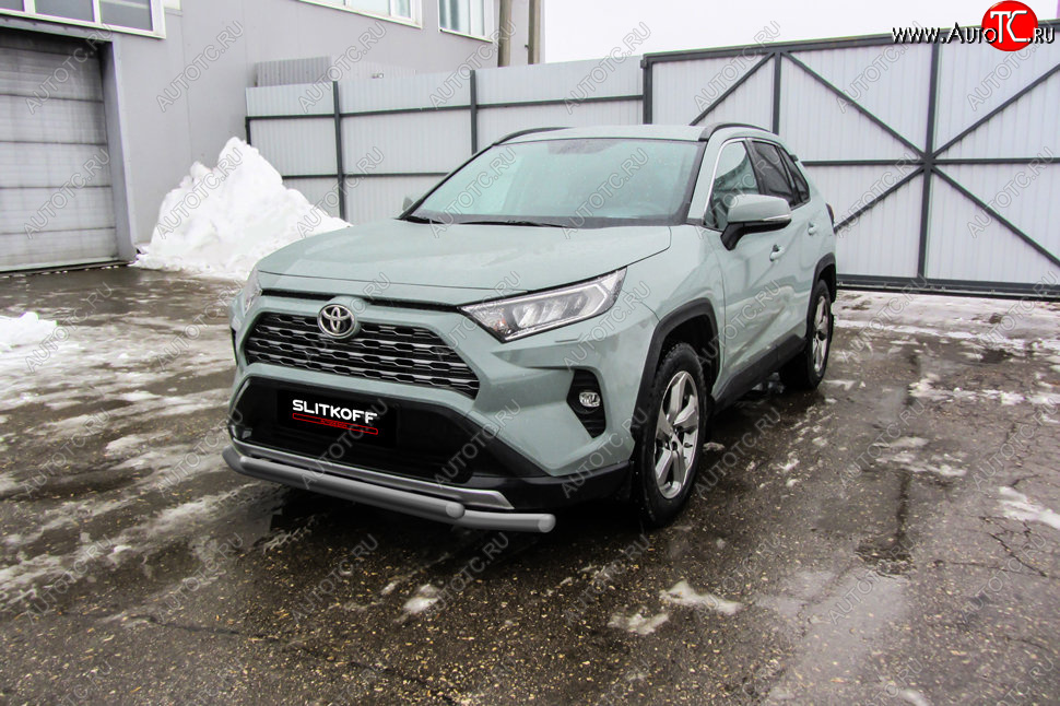 9 599 р. Защита переднего бампера Slitkoff (Ø57 и 42 мм)  Toyota RAV4  XA50 (2018-2025) 5 дв. дорестайлинг (Сталь с полимерным покрытием в цвет: серебристый)  с доставкой в г. Йошкар-Ола