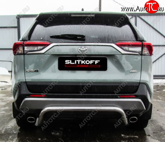 10 749 р. Защита заднего бампера D57 cкоба Slitkoff  Toyota RAV4  XA50 (2018-2025) 5 дв. дорестайлинг (Нержавейка полированная)  с доставкой в г. Йошкар-Ола