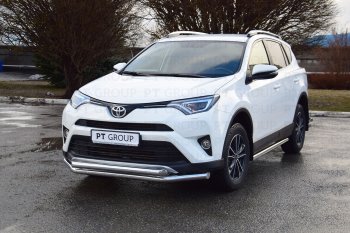 23 799 р. Защита переднего бампера двойная из труб d63/63 мм Petroil Tuning Toyota RAV4 XA40 5 дв. рестайлинг (2015-2019) (Нержавеющая полированная сталь)  с доставкой в г. Йошкар-Ола. Увеличить фотографию 2