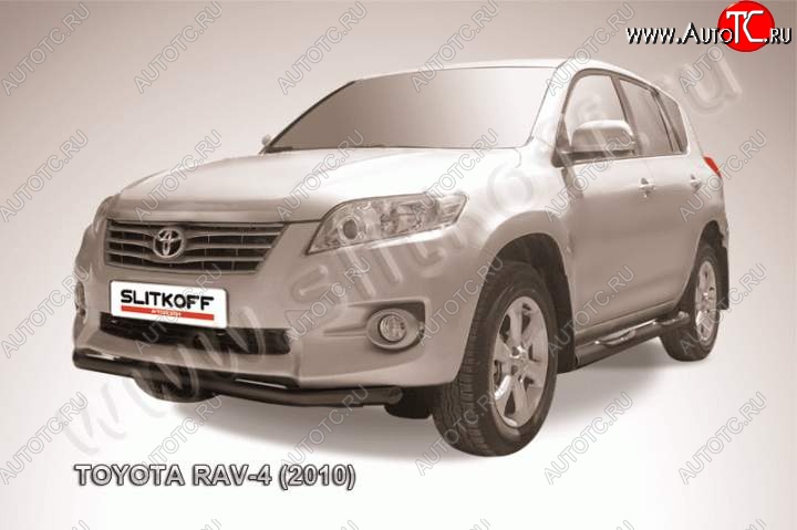 8 199 р. Защита переднего бампер Slitkoff Toyota RAV4 XA30 5 дв. 2-ой рестайлинг (2010-2013) (Цвет: серебристый)  с доставкой в г. Йошкар-Ола