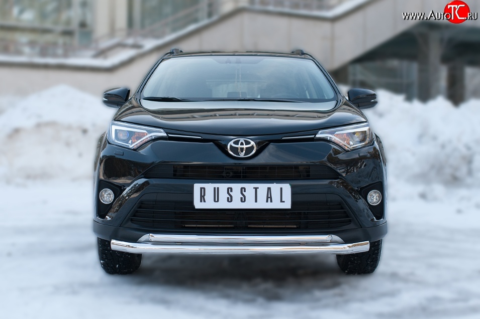 21 699 р. Защита переднего бампера (2 трубыØ63 и 42 мм, нержавейка) SLITKOFF Toyota RAV4 XA40 5 дв. рестайлинг (2015-2019)  с доставкой в г. Йошкар-Ола