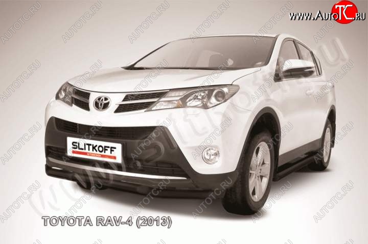 9 599 р. Защита переднего бампер Slitkoff  Toyota RAV4  XA40 (2012-2015) 5 дв. дорестайлинг (Цвет: серебристый)  с доставкой в г. Йошкар-Ола