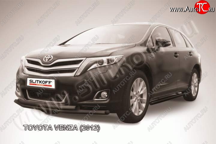 10 999 р. Защита переднего бампер d57+d57 Slitkoff  Toyota Venza  GV10 (2012-2016) рестайлинг (Цвет: серебристый)  с доставкой в г. Йошкар-Ола