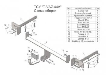 Фаркоп со съемным шаром (тип А) Cross Лидер Плюс Лада (ваз) Веста (Vesta)  SW 2181 (2017-2024) SW 2181 универсал дорестайлинг, универсал рестайлинг