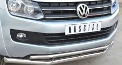 18 549 р. Защита переднего бампера (2 трубыØ63 и 42 мм, нержавейка) SLITKOFF  Volkswagen Amarok (2009-2016) дорестайлинг  с доставкой в г. Йошкар-Ола. Увеличить фотографию 2