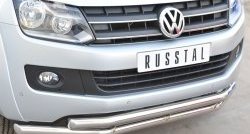 21 349 р. Защита переднего бампера (2 трубыØ63 мм, нержавейка) SLITKOFF Volkswagen Amarok дорестайлинг (2009-2016)  с доставкой в г. Йошкар-Ола. Увеличить фотографию 2