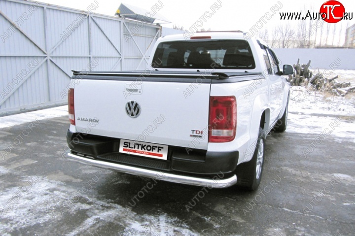 22 499 р. Защита заднего бампера из трубы диаметром 76 мм Slitkoff Volkswagen Amarok рестайлинг (2016-2022) (Цвет: нержавеющая полированная сталь)  с доставкой в г. Йошкар-Ола