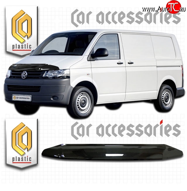 2 059 р. Дефлектор капота CA Plastic  Volkswagen Caravelle  T5 (2009-2015) рестайлинг (Classic черный, Без надписи)  с доставкой в г. Йошкар-Ола