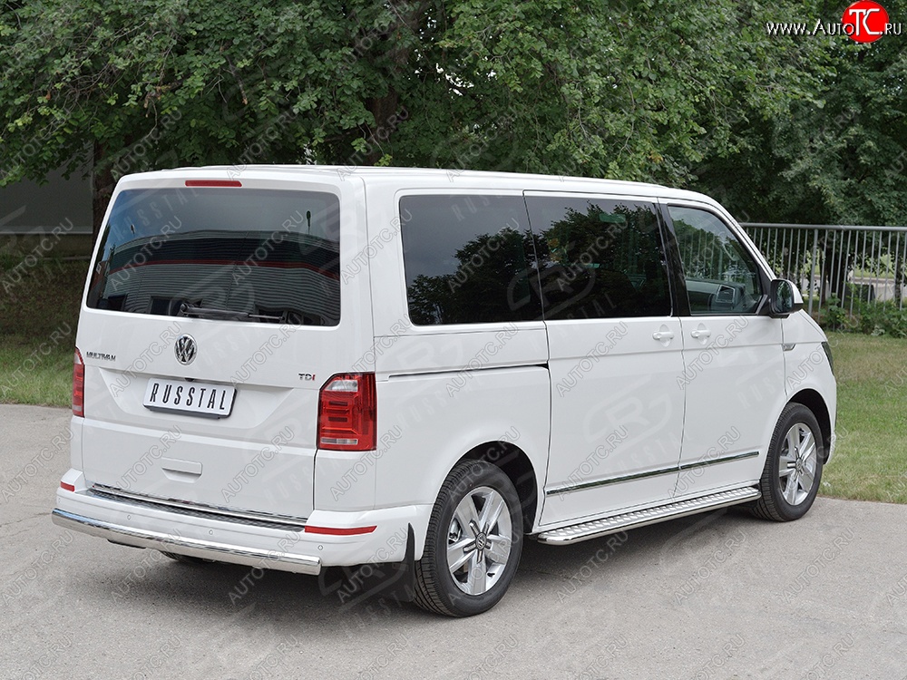 16 699 р. Защита заднего бампера (Ø75x42 мм, нержавейка, короткая база) Russtal Volkswagen Transporter T6 дорестайлинг (2015-2019)  с доставкой в г. Йошкар-Ола