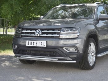 21 749 р. Защита переднего бампера (2 трубы Ø42 мм, нержавейка) SLITKOFF Volkswagen Teramont CA1 дорестайлинг (2016-2020)  с доставкой в г. Йошкар-Ола. Увеличить фотографию 4