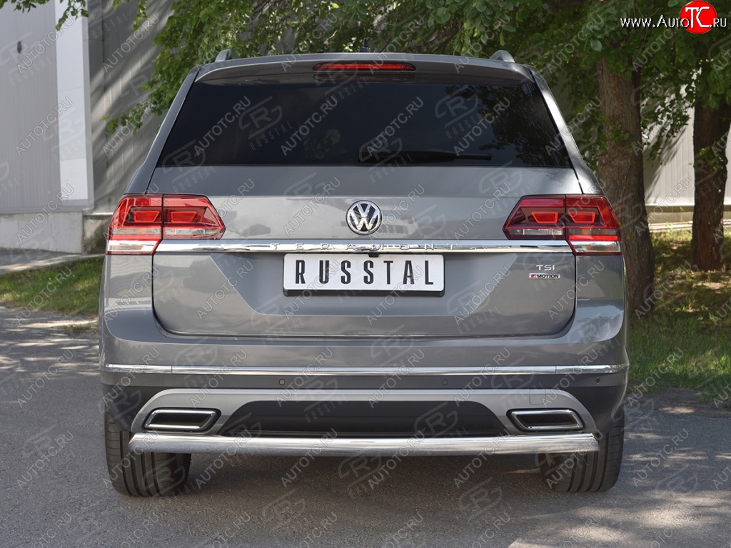 10 649 р. Защита заднего бампера (Ø75х42 мм, нержавейка) Russtal  Volkswagen Teramont  CA1 (2016-2020) дорестайлинг  с доставкой в г. Йошкар-Ола