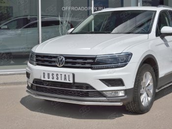 Защита переднего бампера (Ø42 мм, нержавейка, NOT OFF ROAD) SLITKOFF Volkswagen Tiguan Mk2 дорестайлинг (2016-2020)