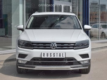 15 349 р. Защита переднего бампера (2 трубы Ø42 мм, нержавейка, NOT OFF ROAD) SLITKOFF Volkswagen Tiguan Mk2 дорестайлинг (2016-2020)  с доставкой в г. Йошкар-Ола. Увеличить фотографию 2