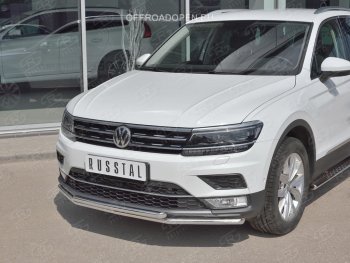 15 349 р. Защита переднего бампера (2 трубы Ø42 мм, нержавейка, NOT OFF ROAD) SLITKOFF Volkswagen Tiguan Mk2 дорестайлинг (2016-2020)  с доставкой в г. Йошкар-Ола. Увеличить фотографию 3