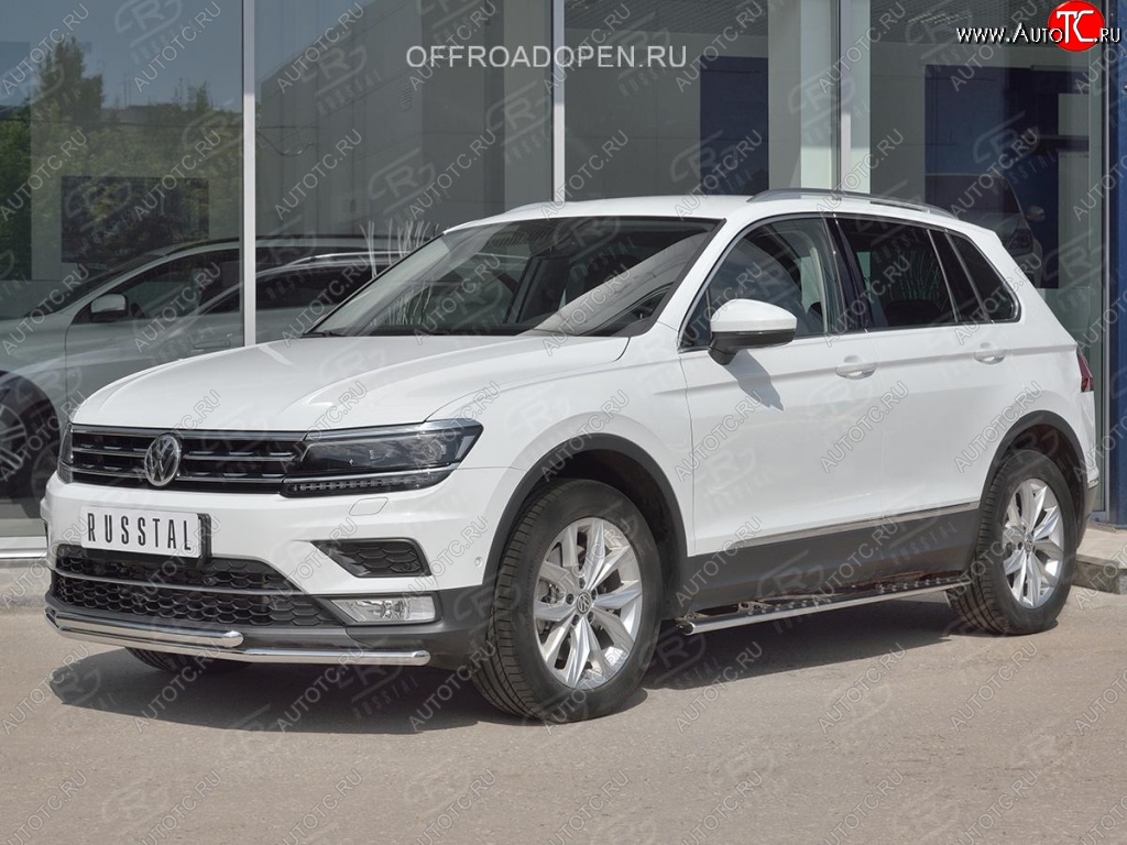 15 349 р. Защита переднего бампера (2 трубы Ø42 мм, нержавейка, NOT OFF ROAD) SLITKOFF Volkswagen Tiguan Mk2 дорестайлинг (2016-2020)  с доставкой в г. Йошкар-Ола