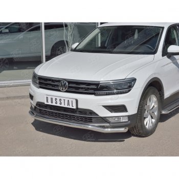 15 349 р. Защита переднего бампера (Ø63 мм волна, нержавейка) SLITKOFF Volkswagen Tiguan Mk2 дорестайлинг (2016-2020)  с доставкой в г. Йошкар-Ола. Увеличить фотографию 2