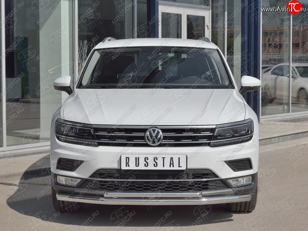 20 849 р. Защита переднего бампера (2 трубы Ø63 и 75х42 мм, нержавейка) Russtal Volkswagen Tiguan Mk2 дорестайлинг (2016-2020)  с доставкой в г. Йошкар-Ола