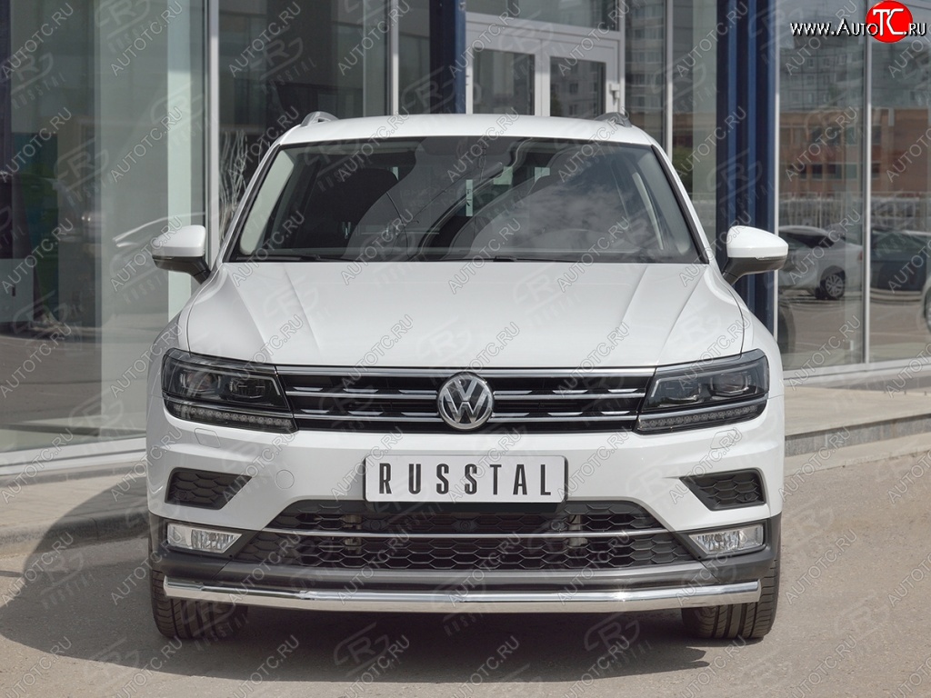 13 899 р. Защита переднего бампера (Ø63 мм, нержавейка, NOT OFF ROAD) SLITKOFF Volkswagen Tiguan Mk2 дорестайлинг (2016-2020)  с доставкой в г. Йошкар-Ола