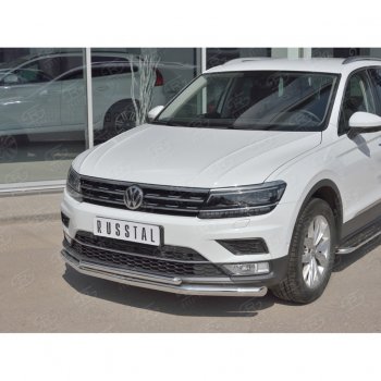 17 699 р. Защита переднего бампера (2 трубы Ø63 и 42 мм, нержавейка) SLITKOFF Volkswagen Tiguan Mk2 дорестайлинг (2016-2020)  с доставкой в г. Йошкар-Ола. Увеличить фотографию 2