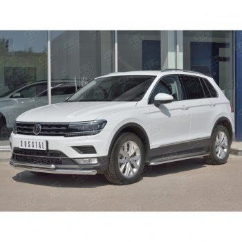 17 699 р. Защита переднего бампера (2 трубы Ø63 и 42 мм, нержавейка) SLITKOFF Volkswagen Tiguan Mk2 дорестайлинг (2016-2020)  с доставкой в г. Йошкар-Ола. Увеличить фотографию 3