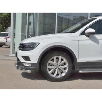 17 699 р. Защита переднего бампера (2 трубы Ø63 и 42 мм, нержавейка) SLITKOFF Volkswagen Tiguan Mk2 дорестайлинг (2016-2020)  с доставкой в г. Йошкар-Ола. Увеличить фотографию 4