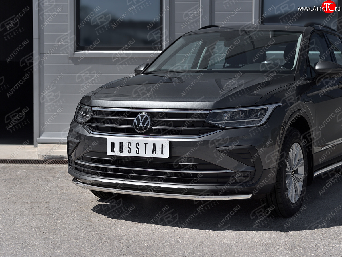 17 399 р. Защита переднего бампера (Ø42 мм нержавейка, NOT R-LINE) SLITKOFF Volkswagen Tiguan Mk2 рестайлинг (2020-2022) (полированная нержавейка)  с доставкой в г. Йошкар-Ола