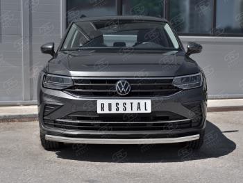 18 699 р. Защита переднего бампера (Ø63 мм, нержавейка, NOT R-LINE) SLITKOFF Volkswagen Tiguan Mk2 рестайлинг (2020-2022)  с доставкой в г. Йошкар-Ола. Увеличить фотографию 2