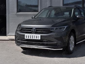 17 999 р. Защита переднего бампера (Ø42 мм волна, нержавейка, NOT R-LINE) SLITKOFF Volkswagen Tiguan Mk2 рестайлинг (2020-2022)  с доставкой в г. Йошкар-Ола. Увеличить фотографию 3