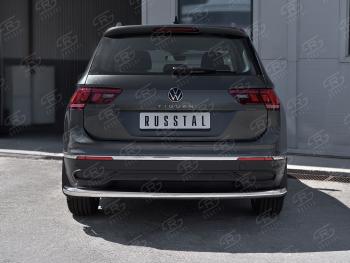 16 349 р. Защита заднего бампера (Ø63 мм, нержавейка, NOT R-LINE) SLITKOFF  Volkswagen Tiguan  Mk2 (2020-2022) рестайлинг  с доставкой в г. Йошкар-Ола. Увеличить фотографию 2