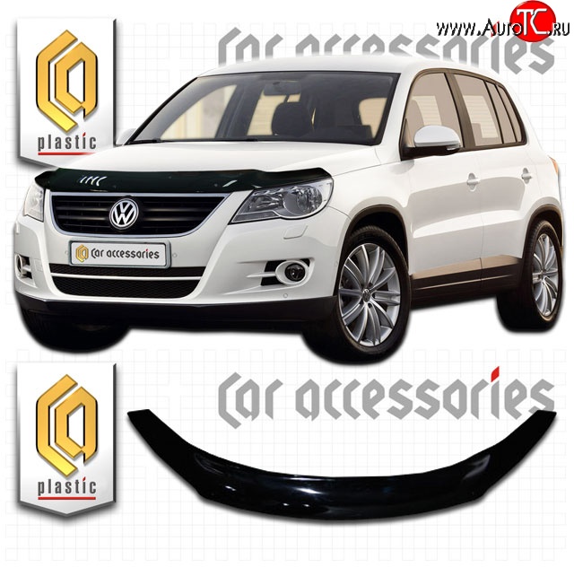 2 199 р. Дефлектор капота CA Plastic  Volkswagen Tiguan  NF (2006-2011) дорестайлинг (Classic черный, Без надписи)  с доставкой в г. Йошкар-Ола