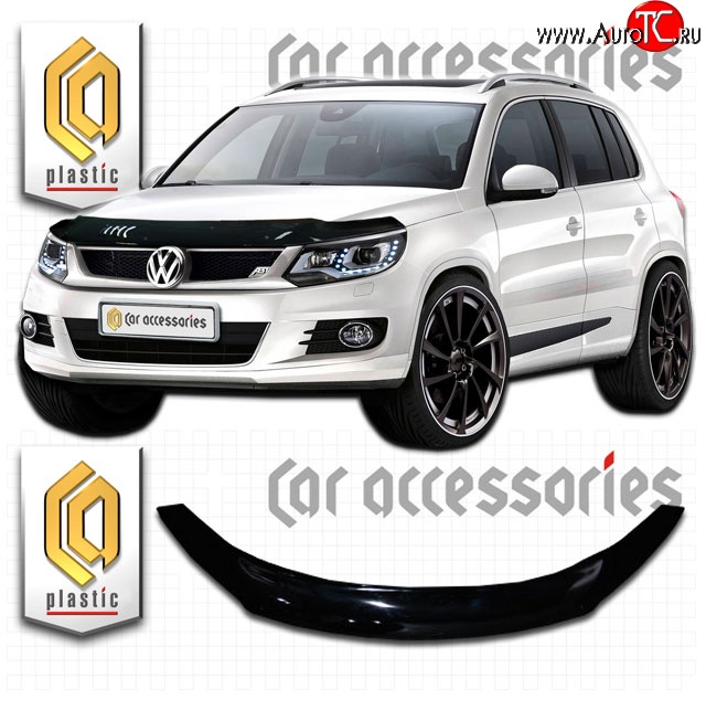 2 199 р. Дефлектор капота CA Plastic  Volkswagen Tiguan  NF (2011-2017) рестайлинг (Classic черный, Без надписи)  с доставкой в г. Йошкар-Ола