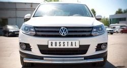 Защита переднего бампера (2 трубыØ76 и 42 мм, нержавейка) SLITKOFF Volkswagen Tiguan NF рестайлинг (2011-2017)