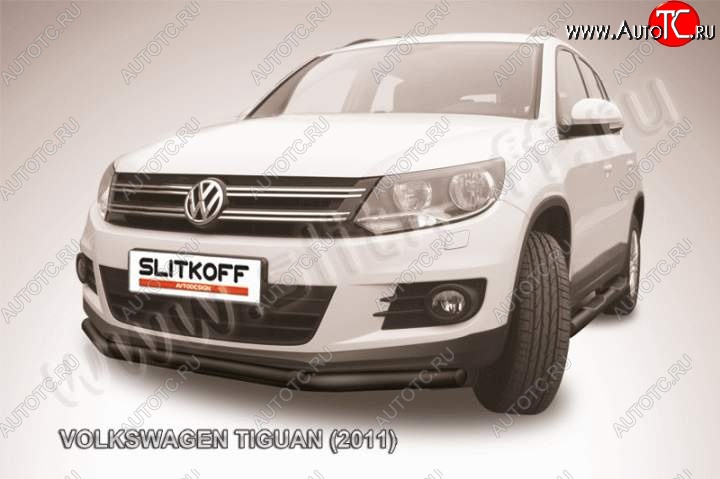 11 799 р. Защита переднего бампер Slitkoff Volkswagen Tiguan NF рестайлинг (2011-2017) (Цвет: серебристый)  с доставкой в г. Йошкар-Ола