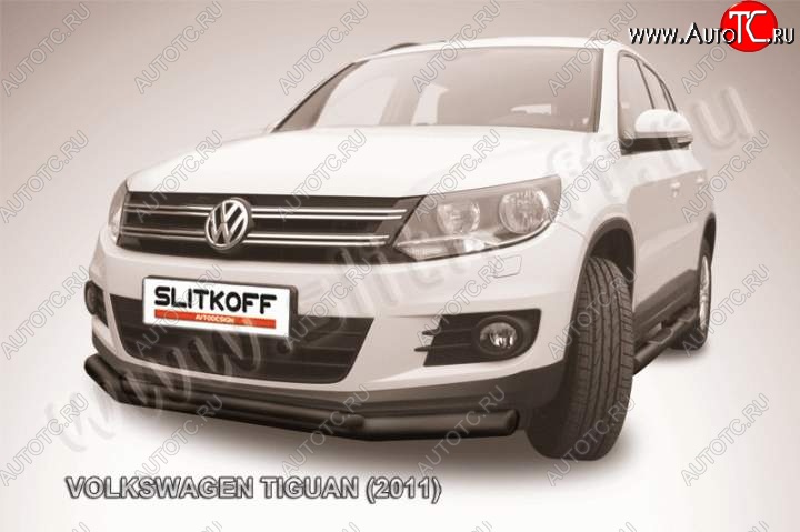 12 949 р. Защита переднего бампер Slitkoff Volkswagen Tiguan NF рестайлинг (2011-2017) (Цвет: серебристый)  с доставкой в г. Йошкар-Ола