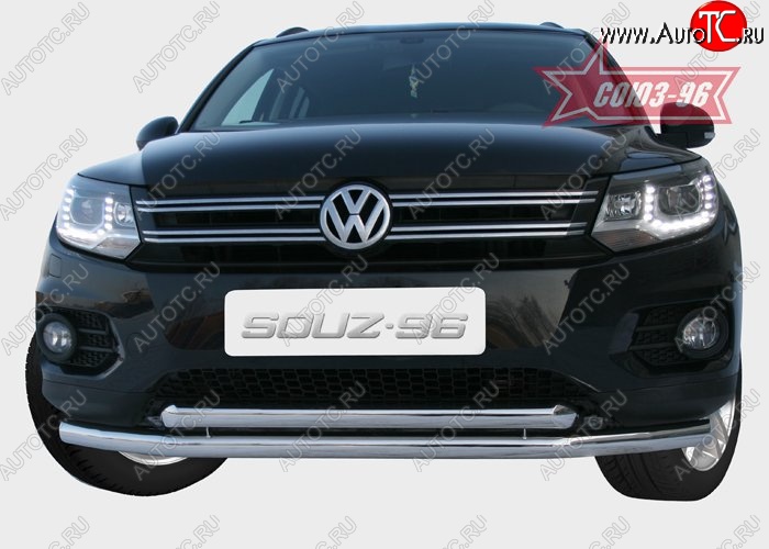 18 584 р. Защита переднего бампера двойная Souz-96 (d60/60) Volkswagen Tiguan NF рестайлинг (2011-2017)  с доставкой в г. Йошкар-Ола