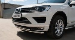 28 999 р. Защита переднего бампера (2 трубыØ63 и 42 мм, нержавейка) SLITKOFF Volkswagen Touareg NF рестайлинг (2014-2018)  с доставкой в г. Йошкар-Ола. Увеличить фотографию 2