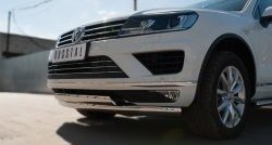 27 999 р. Защита переднего бампера (2 трубыØ75х42 мм, нержавейка) Russtal Volkswagen Touareg NF рестайлинг (2014-2018)  с доставкой в г. Йошкар-Ола. Увеличить фотографию 2