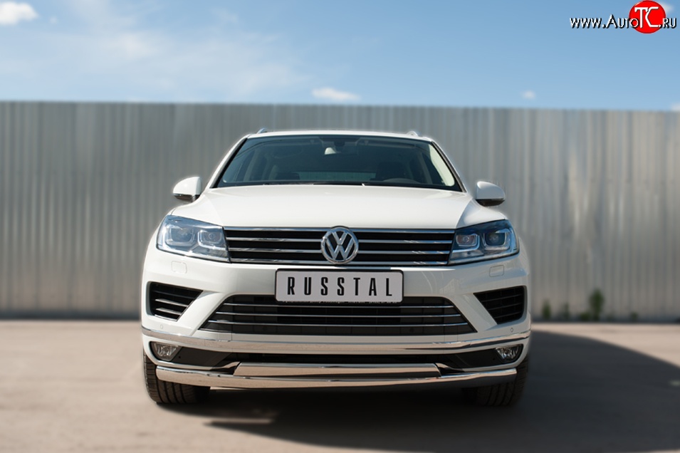 27 999 р. Защита переднего бампера (2 трубыØ75х42 мм, нержавейка) Russtal Volkswagen Touareg NF рестайлинг (2014-2018)  с доставкой в г. Йошкар-Ола