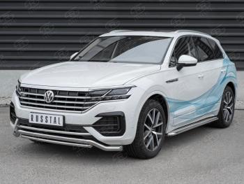 Защита переднего бампера (2 трубы Ø63 и 42 мм, нержавейка, NOT 2.0 TSI) SLITKOFF Volkswagen Touareg CR (2018-2024)