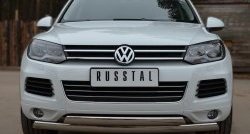 Защита переднего бампера (2 трубыØ75х42 мм, нержавейка) Russtal Volkswagen Touareg NF дорестайлинг (2010-2014)