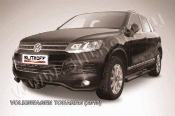 11 299 р. защита переднего бампера Slitkoff  Volkswagen Touareg  NF (2010-2014) дорестайлинг (Цвет: серебристый)  с доставкой в г. Йошкар-Ола. Увеличить фотографию 1