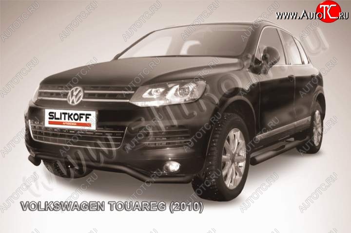 11 299 р. защита переднего бампера Slitkoff  Volkswagen Touareg  NF (2010-2014) дорестайлинг (Цвет: серебристый)  с доставкой в г. Йошкар-Ола