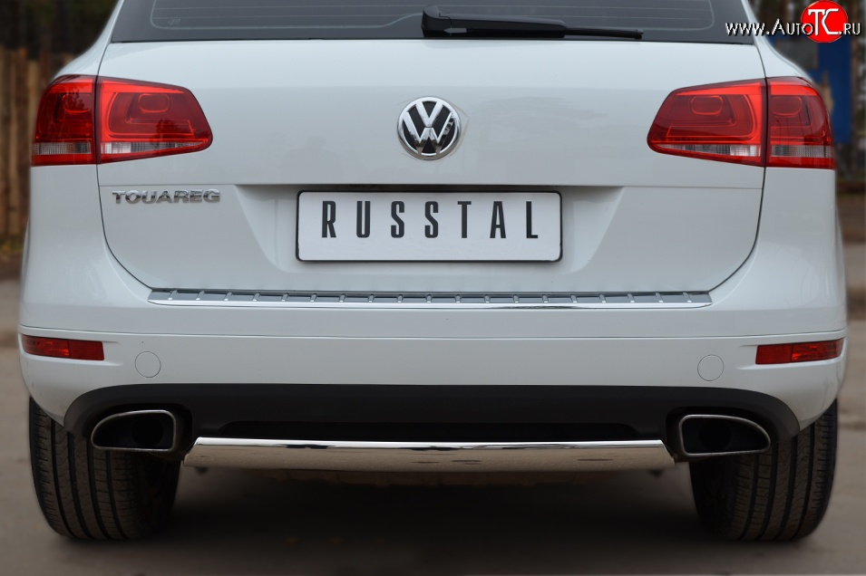 16 849 р. Защита заднего бампера (Ø75x42 мм, нержавейка) Russtal Volkswagen Touareg NF дорестайлинг (2010-2014)  с доставкой в г. Йошкар-Ола