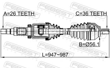 15 849 р. Правый привод передний в сборе FEBEST Volvo C30 хэтчбэк 3 дв.  дорестайлинг (2006-2009)  с доставкой в г. Йошкар-Ола. Увеличить фотографию 2