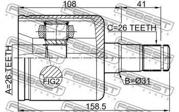 8 199 р. Левый шрус внутренний передний Febest (26X31X26) Volvo V40 хэтчбэк дорестайлинг (2012-2017)  с доставкой в г. Йошкар-Ола. Увеличить фотографию 2